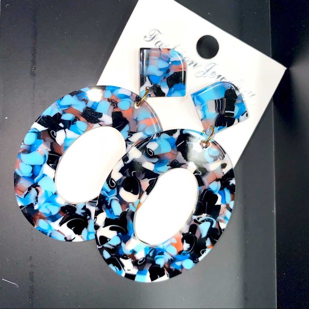 Blue Marble Acrylic Earrings